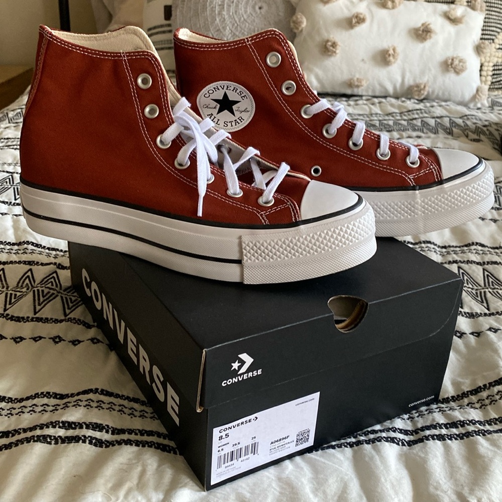 Brand New! Converse High Tops in ritual red women’s size 8.5